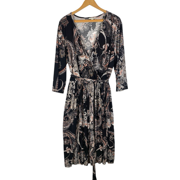 Cato Wrap Dress Size 14/16W 1X Black Paisley Print Stretch Knit Whimsigoth Boho - Picture 2 of 12